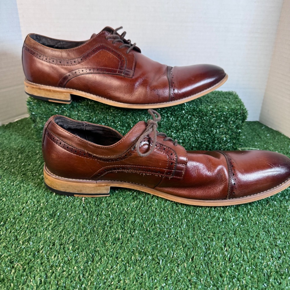 Stacy Adams Mens Brown Leather Cap Toe Brogue‎ Derby Dress Shoes Size 13M